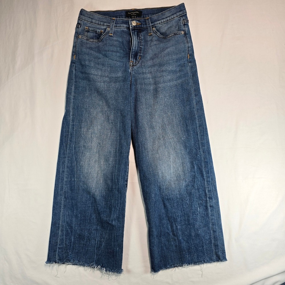 Banana Republic Wide Leg Jeans 27/4 Medium Wash Raw Hem High Rise 862757-008
